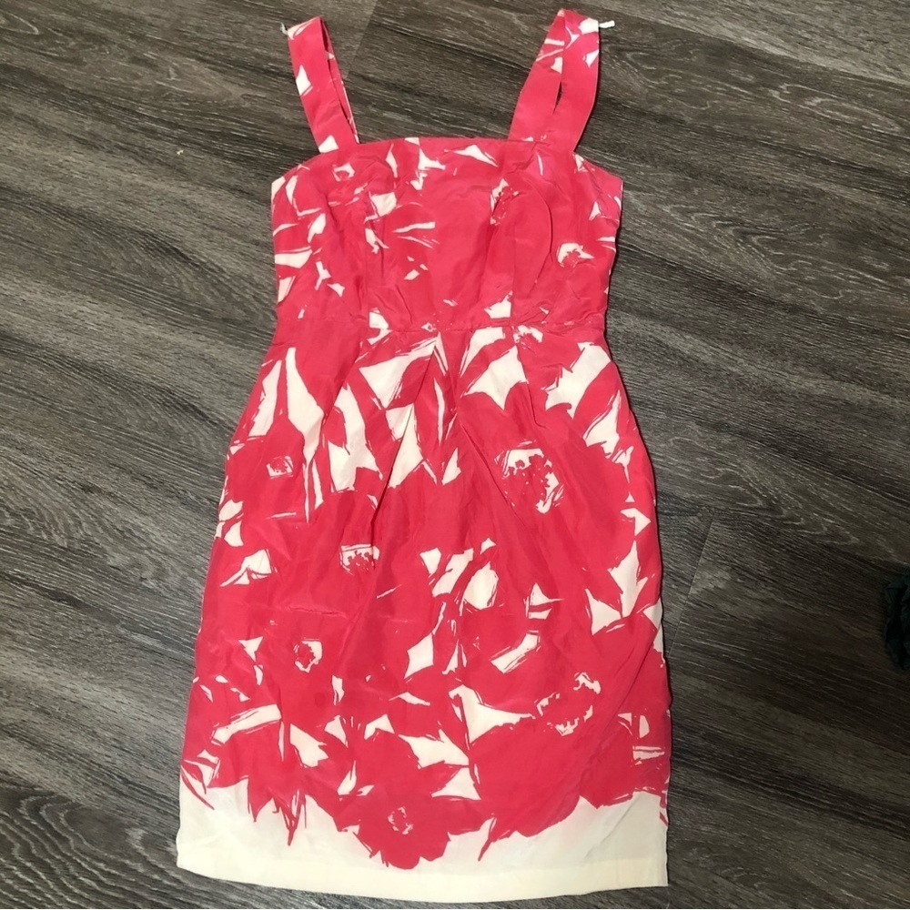 Banana Republic Pink White Floral Silk Cotton Strapless Dress Size 0